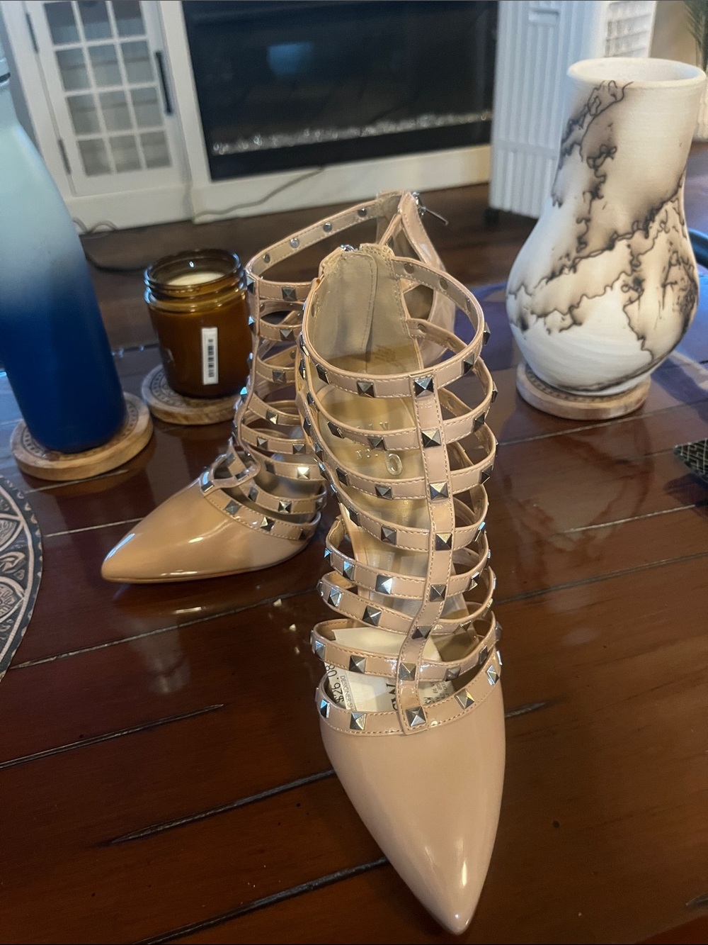 LIKE NEW Mix No. 6 Nude Patent Studded Strappy Pointed-Toe Pumps - Picture 5 of 5